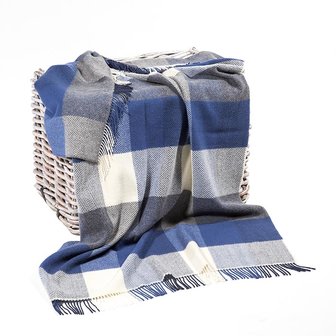 John Hanly Merino Cashmere Wollen Deken Wit Denim Visgraat