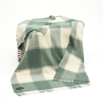 John Hanly Shetland Wollen Deken Wit Zeegroen Geruit