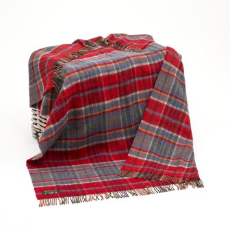 John Hanly Shetland Wollen Deken Oranje Rood Grijsblauw Geruit