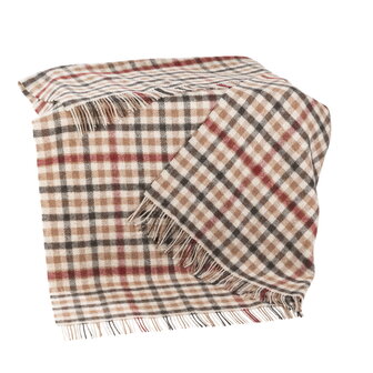 John Hanly Shetland Wollen Deken Denim Beige Roest Rood Geruit