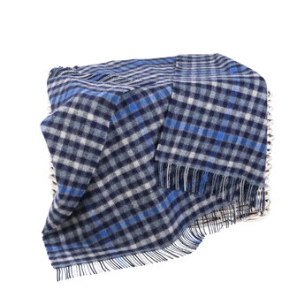 John Hanly Shetland Wollen Deken Donkerblauw Wit Lichtblauw Geruit