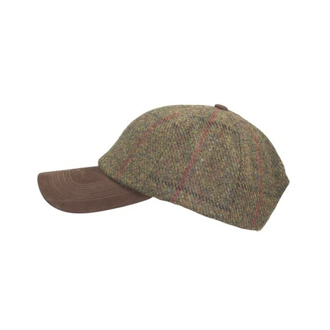 Harris Tweed Brungton Baseball Cap Leather Peak Hunter Green
