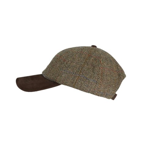 Harris Tweed Brungton Baseball Cap Leather Peak Moss Green