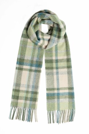 Foxford Lamswollen Sjaal Green Turquoise Cream Tartan