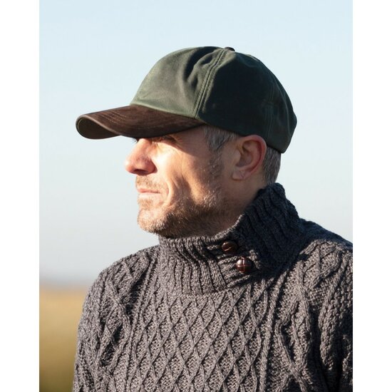 Walker en Hawkes Stallington Wax Baseball Cap Leren Klep Olive