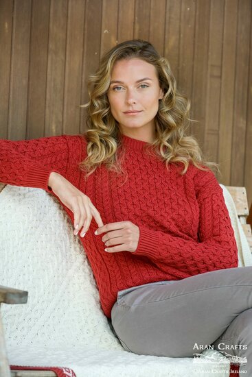 Aran Crafts (Unisex) Merinowollen Kabeltrui Kildare Cherry 