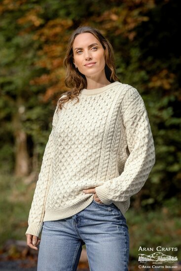 Aran Crafts (Unisex) Merinowollen Kabeltrui Kildare Natural