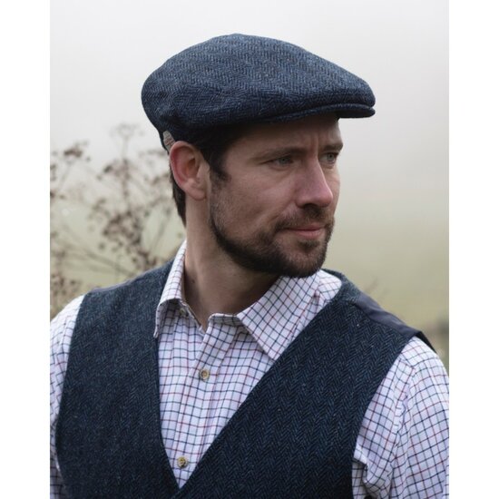 Walker en Hawkes Harris Tweed Oakmoor Flat Cap Midnight Blue