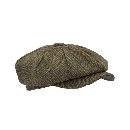 Walker en Hawkes Harris Tweed 8-Panel Thomas Baker Boy Cap Moss Green