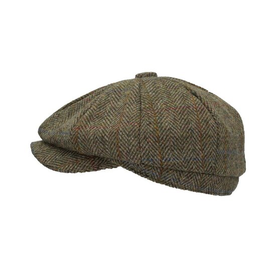 Walker en Hawkes Harris Tweed 8-Panel Thomas Baker Boy Cap Moss Green