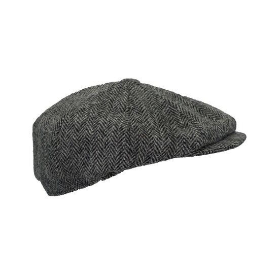 Walker en Hawkes Harris Tweed 8-Panel Thomas Baker Boy Cap Steel Grey