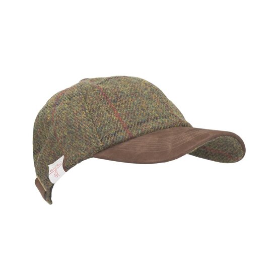 Walker en Hawkes Harris Tweed Brungton Baseball Cap Leren Klep Hunter Green