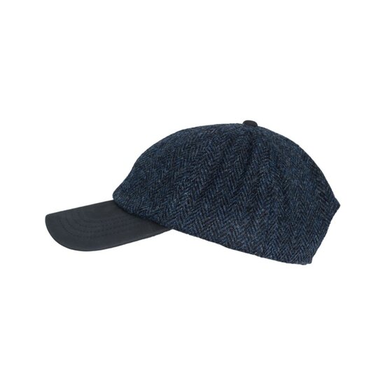 Walker en Hawkes Harris Tweed Brungton Baseball Cap Leren Klep Midnight Blue