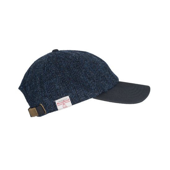 Walker en Hawkes Harris Tweed Brungton Baseball Cap Leren Klep Midnight Blue