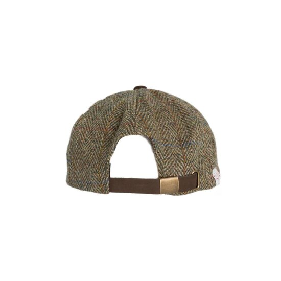 Walker en Hawkes Harris Tweed Brungton Baseball Cap Leren Klep Moss Green
