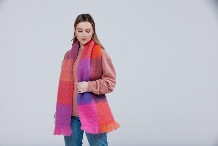 Foxford Mohair Grote Sjaal Flame Pink