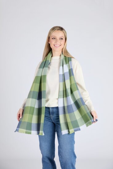 Foxford Fine Merino Extra Grote Sjaal Green Blue Check