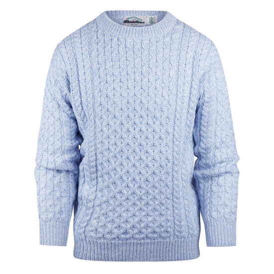 Aran Crafts (Unisex) Merinowollen Kabeltrui Kildare Ice Blue