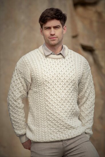 Aran Crafts (Unisex) Merinowollen Kabeltrui Kildare Natural