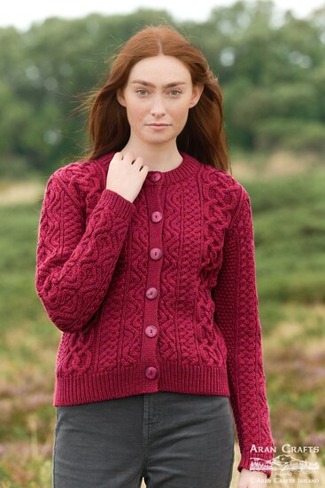 Aran Crafts Merinowollen Vest Tramore Fuchsia