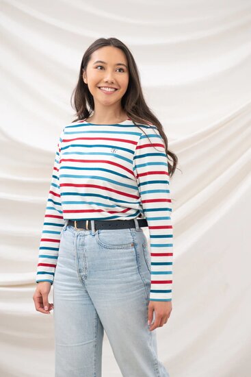 Lighthouse Shirt Causeway Red Current - Teal Stripe
