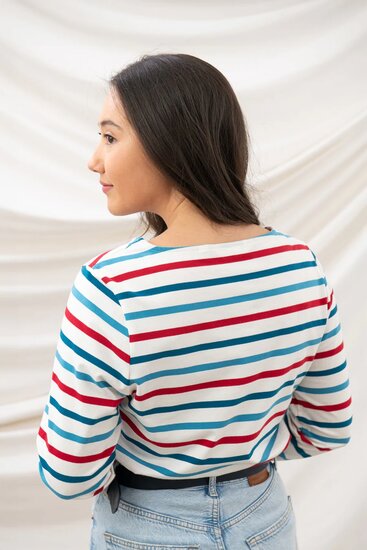 Lighthouse Shirt Causeway Red Current - Teal Stripe