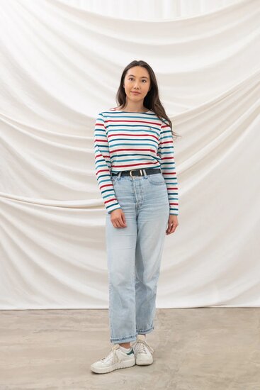 Lighthouse Shirt Causeway Red Current - Teal Stripe
