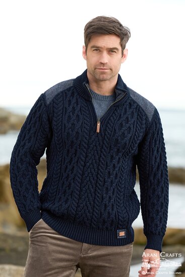 Aran Crafts Merinowollen trui Curracloe Navy