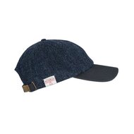 Walker en Hawkes Harris Tweed Brungton Baseball Cap Leren Klep Midnight Blue