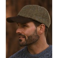 Walker en Hawkes Harris Tweed Brungton Baseball Cap Leren Klep Moss Green