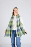 Foxford Fine Merino Extra Grote Sjaal Green Blue Check