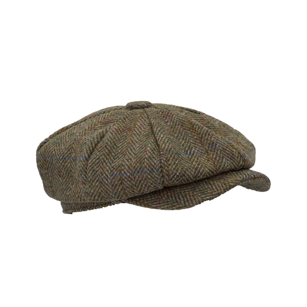 Walker en Hawkes Harris Tweed 8-Panel Thomas Baker Boy Cap Moss Green