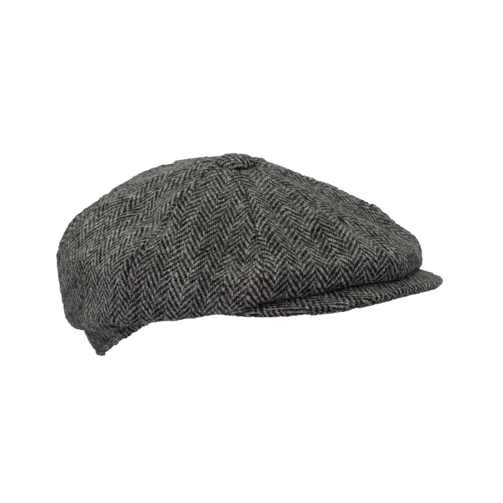 Walker en Hawkes Harris Tweed 8-Panel Thomas Baker Boy Cap Steel Grey