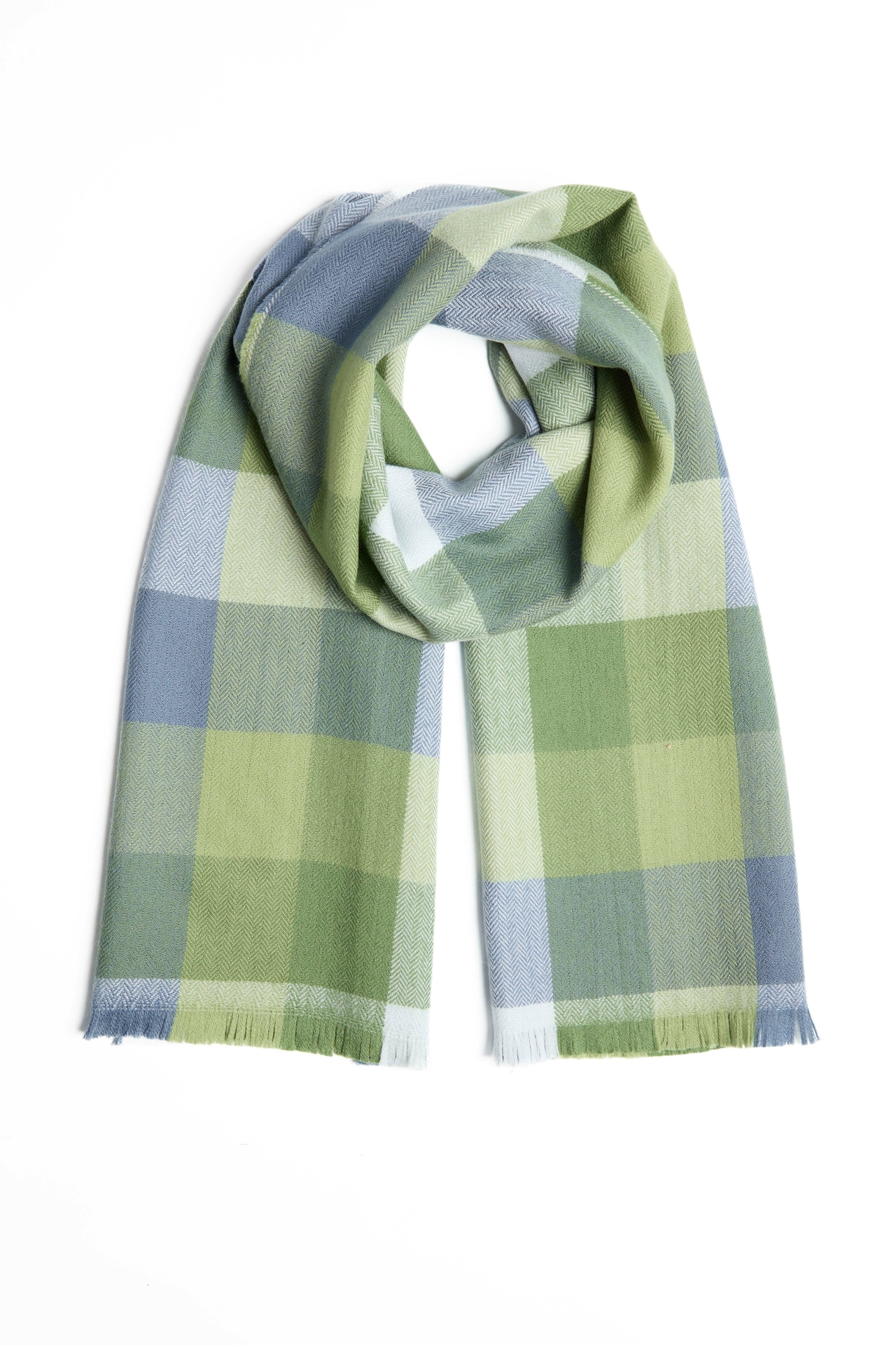 Foxford Fine Merino Extra Grote Sjaal Green Blue Check