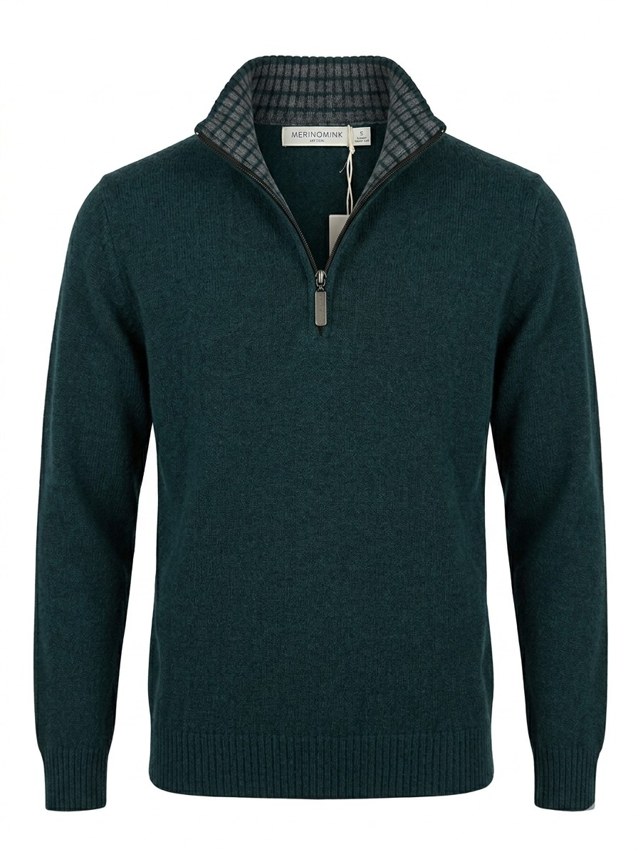 MerinoMink wollen trui Whittaker Half Zip - Peacock Slate