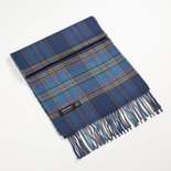 John Hanly Merinowollen Sjaal Indigo Turquoise Geel Geruit