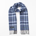 John Hanly Merinowollen Sjaal Denim Grijs Geruit
