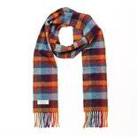 John Hanly Lange Lamswollen Sjaal Oranje Groenblauw Denim Geruit
