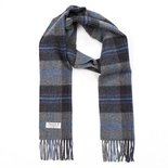 John Hanly Lange Lamswollen Sjaal Grijs Blauw Antraciet Geruit