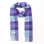 John Hanly Lange Lamswollen Sjaal Blauw Paars Geruit