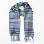John Hanly Merinowollen Sjaal Denim Blauw Limegroen Oranje Geruit