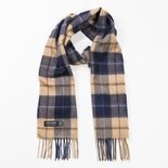 John Hanly Merinowollen Sjaal Navy Beige Bruin Geruit