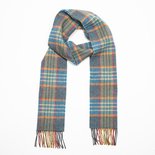 John Hanly Lange Lamswollen Sjaal Groenblauw Oranje Navy Geruit