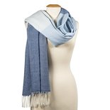 John Hanly oversized Merinowollen Sjaal Wit Denim Navy gestreept