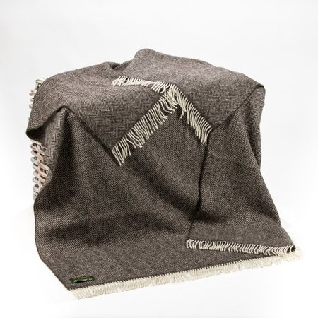 John Hanly Eco Plaid / Deken Donker Grijs Visgraat