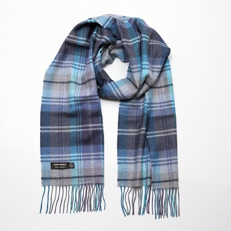 John Hanly Merinowollen Sjaal Navy Grijs Turquoise Geruit
