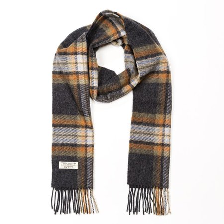John Hanly Lange Lamswollen Sjaal Antraciet Beige Roest Geruit