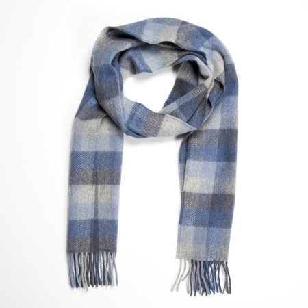 John Hanly Lange Lamswollen Sjaal Blauw Grijs Geruit