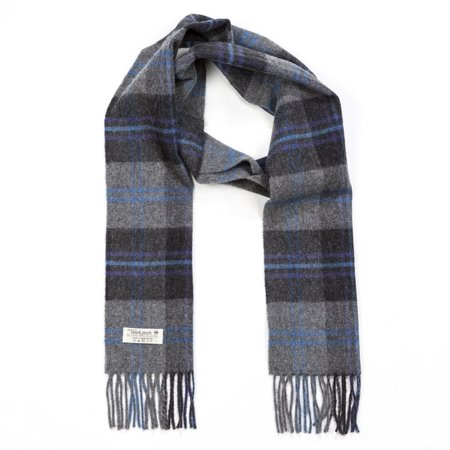 John Hanly Lange Lamswollen Sjaal Grijs Blauw Antraciet Geruit