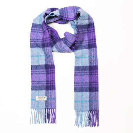 John Hanly Lange Lamswollen Sjaal Blauw Paars Geruit